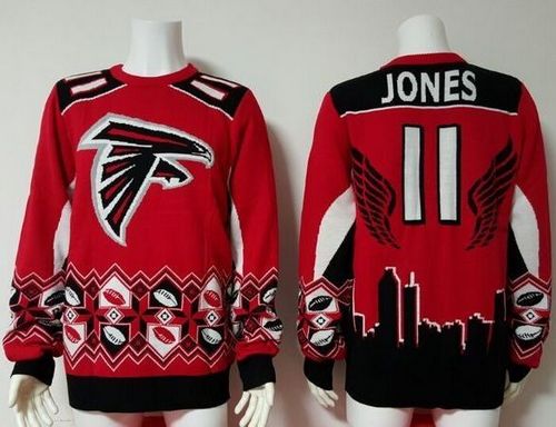 Nike Falcons #11 Julio Jones Red/Black Men's Ugly Sweater - Click Image to Close